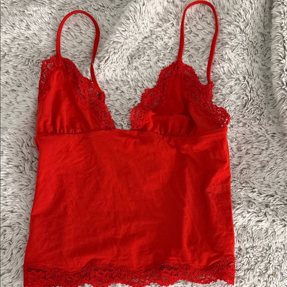 SKIMS Red Lace-Trim Satin Cami